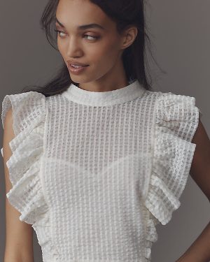 Maeve Cropped Ruffle Mesh Top