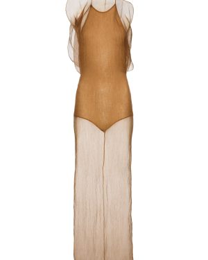 Magda Butrym - Asymmetric Silk Gauze Maxi Dress - Nude - FR 40 - Moda Operandi