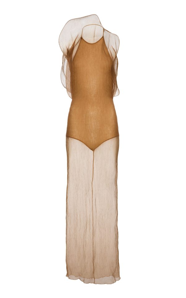 Magda Butrym - Asymmetric Silk Gauze Maxi Dress - Nude - FR 40 - Moda Operandi