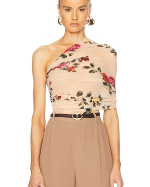 Magda Butrym One Shoulder Wrap Top in Beige - Beige. Size 36 (also in 40).