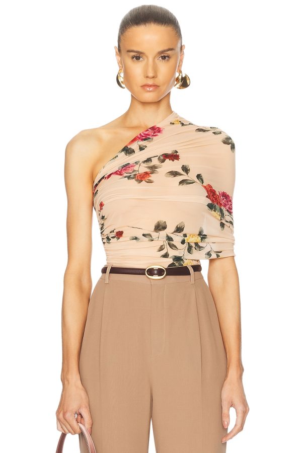 Magda Butrym One Shoulder Wrap Top in Beige - Beige. Size 36 (also in 40).