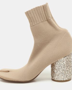 Maison Martin Margiela Beige Knit Fabric Tabi Sock Ankle Length Boots Size 37