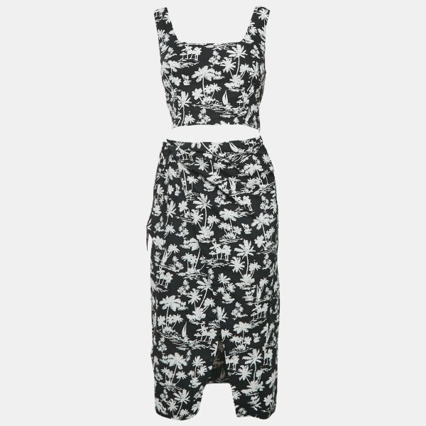 Maje Black Printed Cotton Top and Wrap Skirt Set M/S