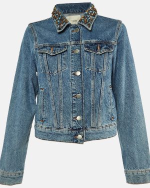Maje Blue Denim Embellished Jacket M
