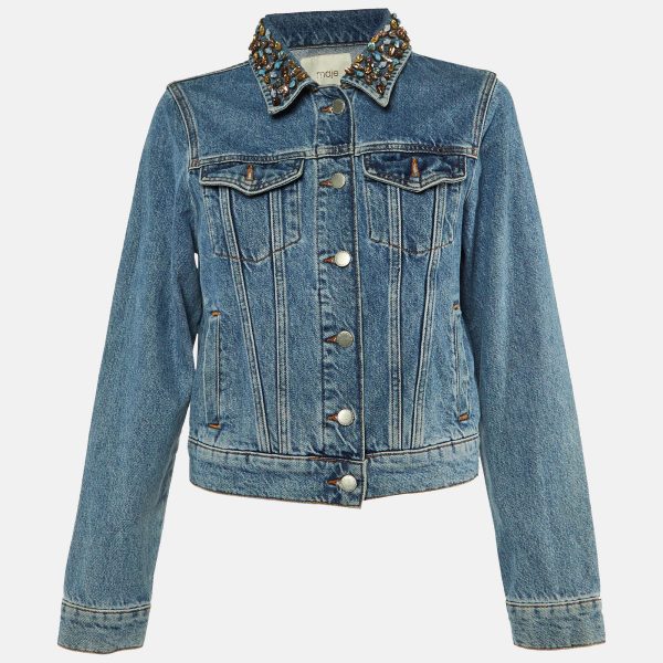 Maje Blue Denim Embellished Jacket M