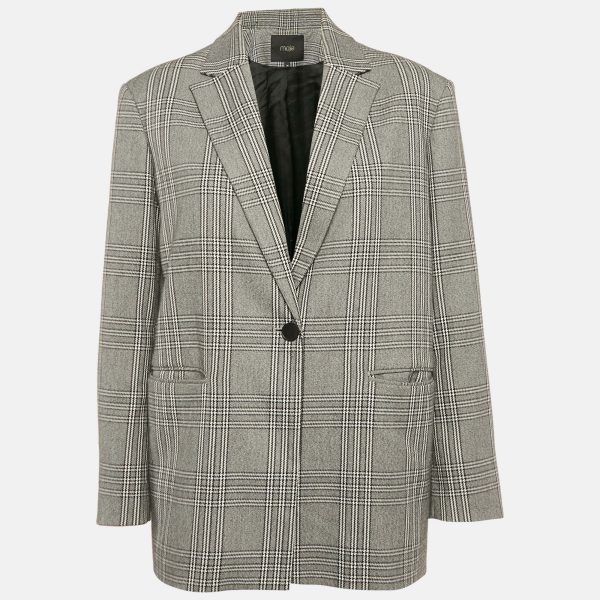 Maje Grey Plaid Houndstooth Single Breasted Blazer M