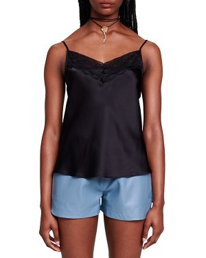 Maje Leana Lace Trim Silk Camisole