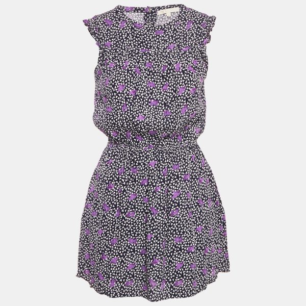 Maje Navy Blue Floral Print Crepe Pensées Marine Parme Mini Dress S