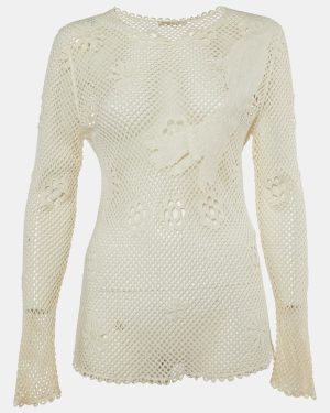 Maje Off White Embroidered Mesh Loriquet Long Sleeve Top M