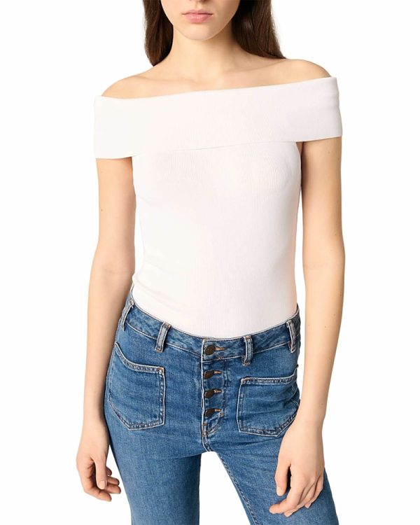 Maje Rib Knit Bardot Neck Top