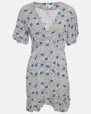 Maje White Floral Print Crepe Asymmetric Ruffled Mini Dress M