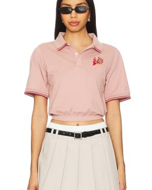 Malbon Golf Gigi Cropped Short Sleeve Polo Top in Pink. Size S.