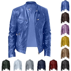 Male Faux Leather Jacket Transition Jacket Biker Jacket Outdoor clothing Casual Daily Windproof Buttons Fall Winter Zipper Casual Crew Neck Regular Faux Leather Silver Golden Black White Yellow