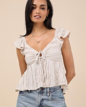 Maley Beige Textured Peplum Top