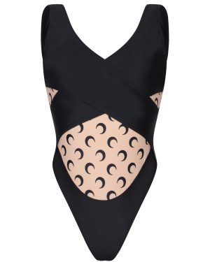Marine Serre Draped Jersey Moon Beige Black Bodysuit