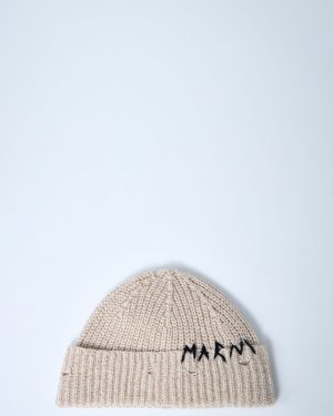 Marni Logo Motif Beanie Hat - Woman Hats Beige M