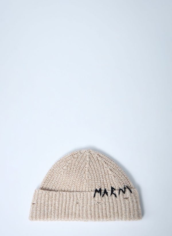 Marni Logo Motif Beanie Hat - Woman Hats Beige M
