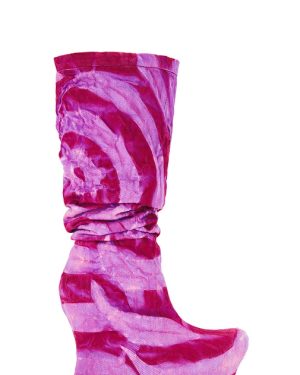 Masha Popova Sculpted Wedge Denim Boots in Pink. Size 40.