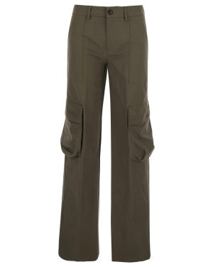 Mauro Grifoni Green Pants With With Applied Cargo Pockets In Cotton Rip-stop Woman