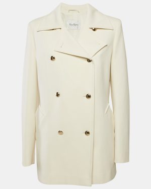 Max Mara Cream Wool Double Breasted Short Coat L