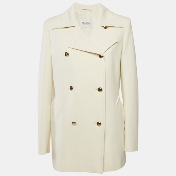 Max Mara Cream Wool Double Breasted Short Coat L