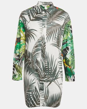 Max Mara Multicolor Tropical Print Diego Oversized Shirt Dress L