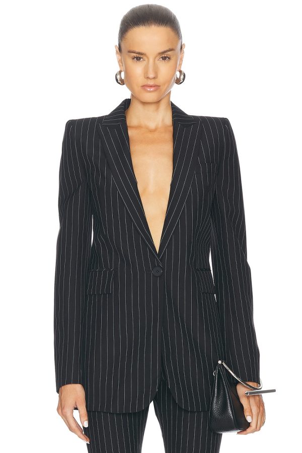 McQueen Pinstripe Blazer in Black & White - Black. Size 40 (also in 42).