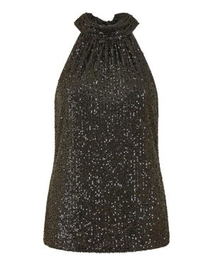 Mela London Black Sequin Halter Neck Top