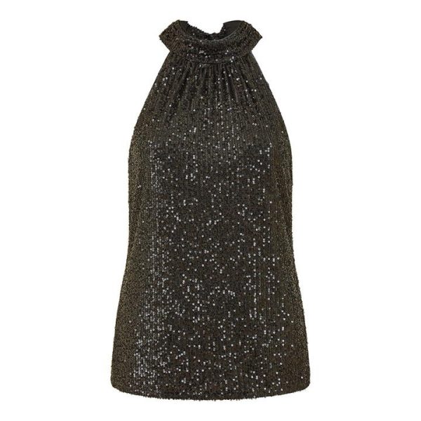 Mela London Black Sequin Halter Neck Top