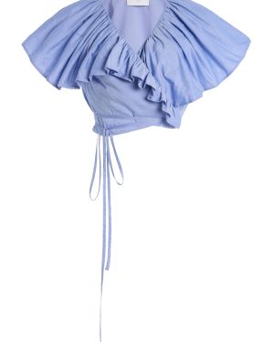 Merlette - Elles Cotton Chambray Wrap Top - Light Blue - M - Moda Operandi