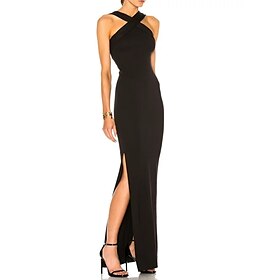 Mermaid / Trumpet Evening Gown Party Dress Evening Party Black Tie Gala Floor Length Sleeveless Halter Neck Wednesday Addams Family Cotton Blend Backless with