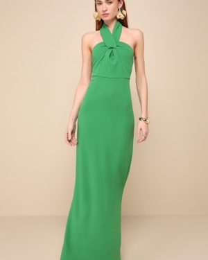 Mesmerizing Perfection Green Halter Neck Backless Maxi Dress