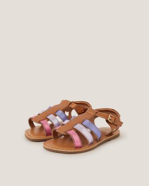 Metallic Leather Gladiator Sandals Multi