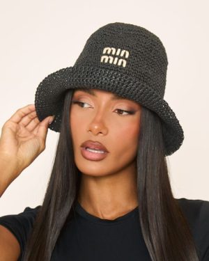 Min Min Detail Bucket Hat In Black Woven, Women's Size UK One Size