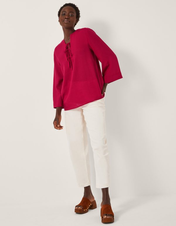 Mischa Tie Front Tunic Top Red