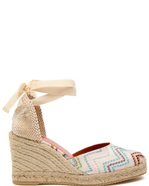 Missoni Eva 80 Zigzag Canvas Wedge Espadrilles - White And Blue - 41 (IT41 / UK8)