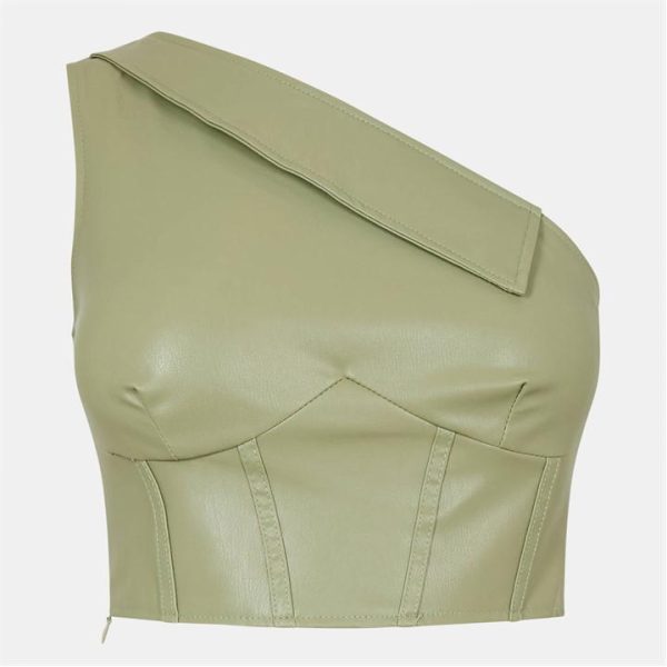 Missy Empire Corset Faux Leather Top Womens - Green