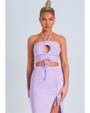 Missy Empire Cut Out Halter Neck Slinky Top - Purple