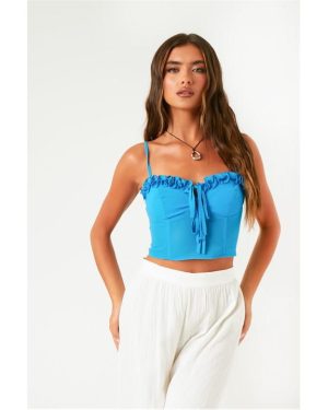 Missy Empire Front Strappy Corset Top - Blue