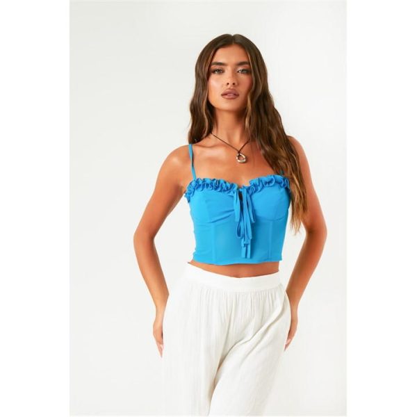 Missy Empire Front Strappy Corset Top - Blue