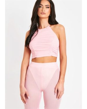 Missy Empire Halter Neck Ruched Top - Pink
