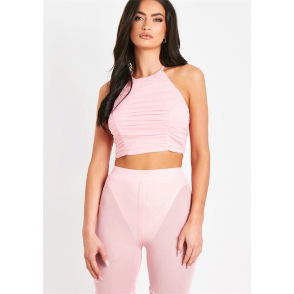Missy Empire Halter Neck Ruched Top - Pink