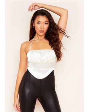 Missy Empire Halterneck Ruched Crop Corset Top - White