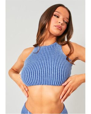 Missy Empire Knit Racer Crop Top - Blue
