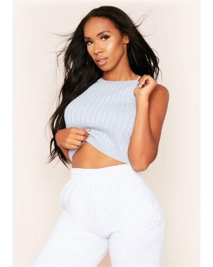 Missy Empire Knit Sleeveless Crop Top - Grey