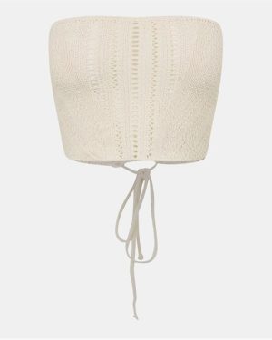 Missy Empire Lace Up Back Knitted Corset Top Womens - Cream
