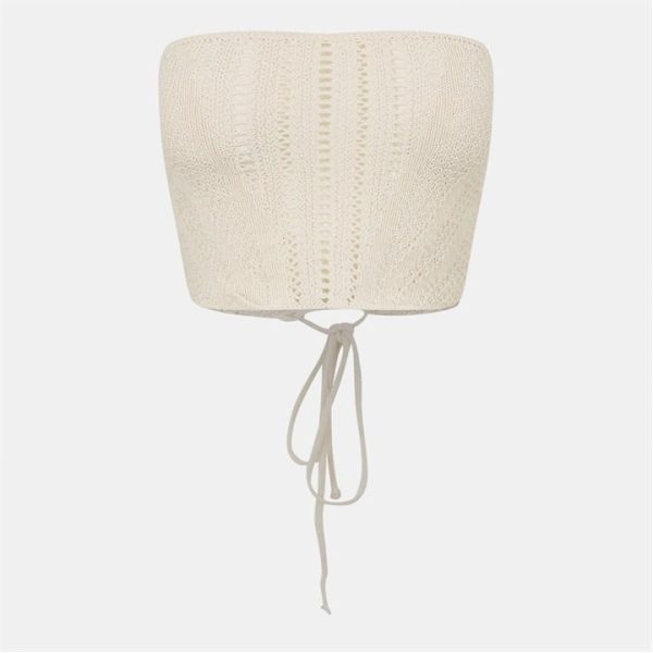 Missy Empire Lace Up Back Knitted Corset Top Womens - Cream