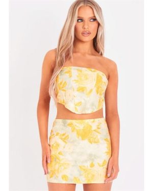 Missy Empire Print Bengaline Corset Top - Yellow