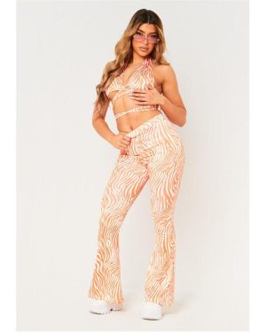 Missy Empire Print Flared Trousers - Orange