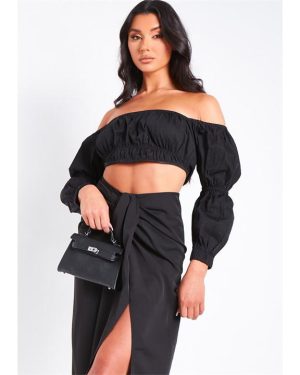 Missy Empire Puff Sleeve Bardot Top - Black